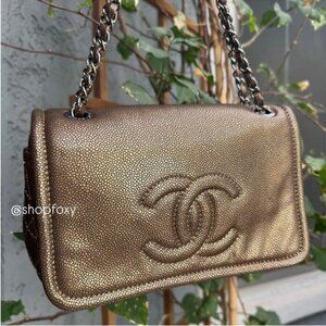 Chanel Classic Timeless CC Single Flap Metallic Caviar Shoulder Bag